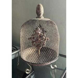 Vintage Decorative Wire Mesh Speckled Metal Cloche Dome with Stand